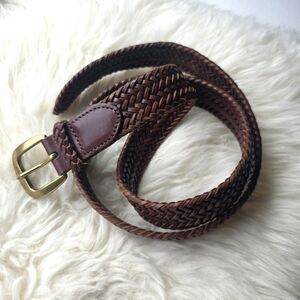 Polo Ralph Lauren Leather Braided Belt, Brown, Size 38 Brass Buckle